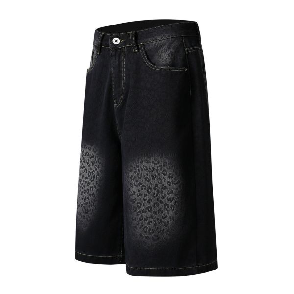 膝刷豹紋七分褲 