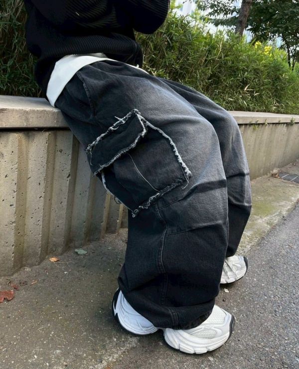 韓國毛邊口袋牛仔褲 