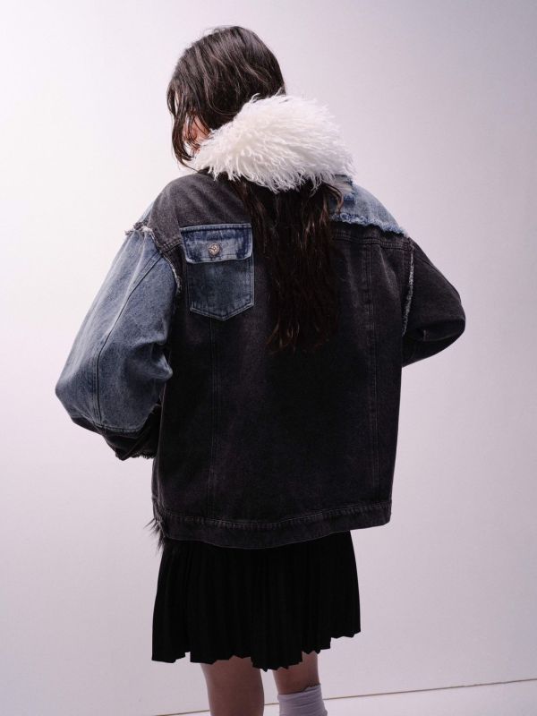 韓國拼接牛仔襯衫 