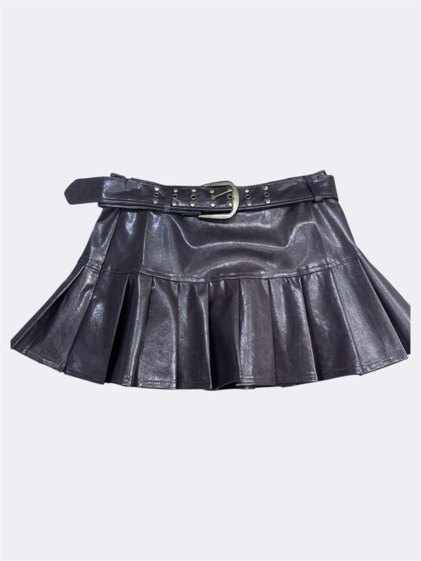 皮質百褶短裙 