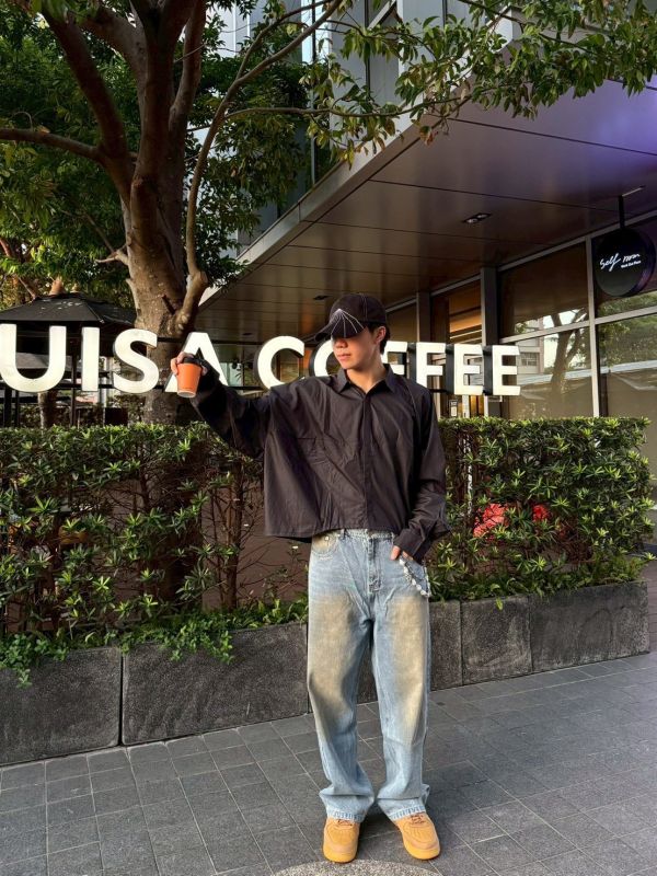 韓國寬短素面襯衫 