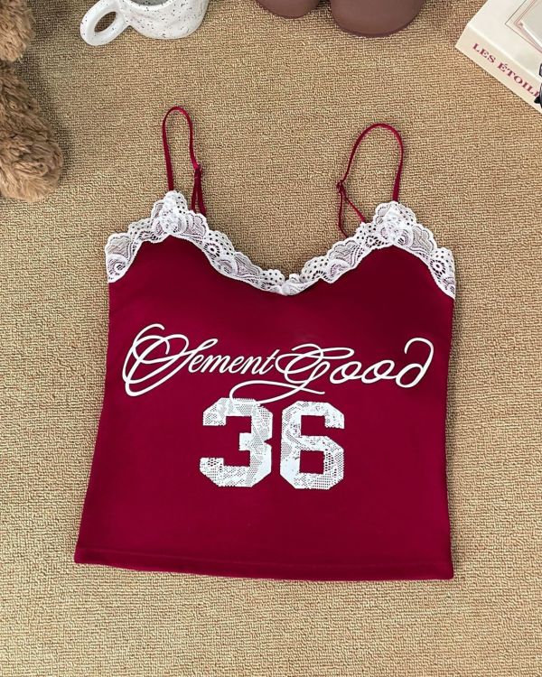 蕾絲拼色數字背心 