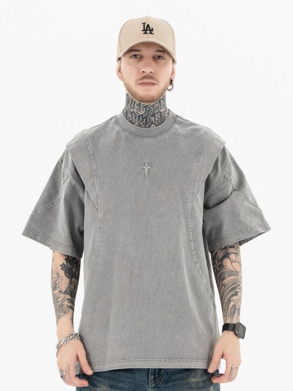 星十字水洗解構短T 