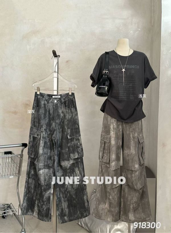 洗水扎染髒髒工裝褲 