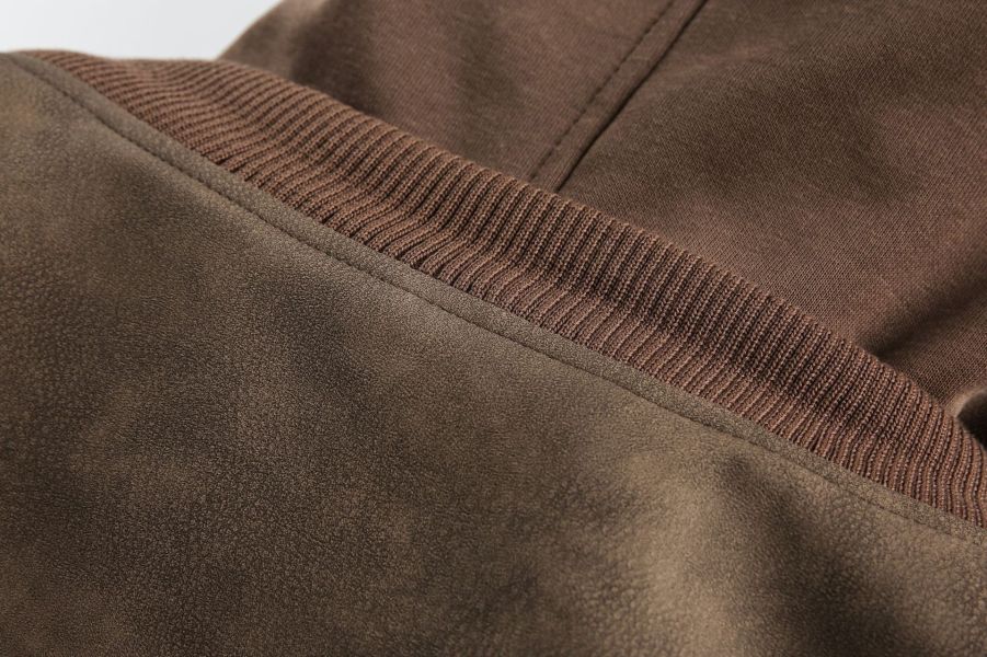 美式復古CLEAN FIT連帽皮外套 