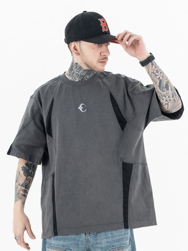 半月水洗透網解構短T 