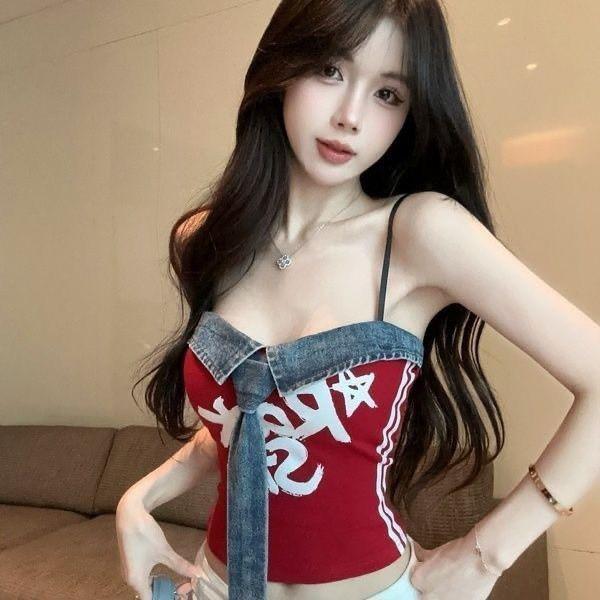 美式牛仔拼布小背心 