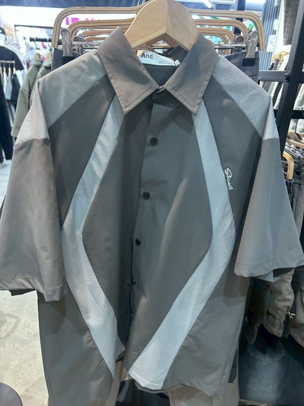 韓國拼接網眼襯衫 