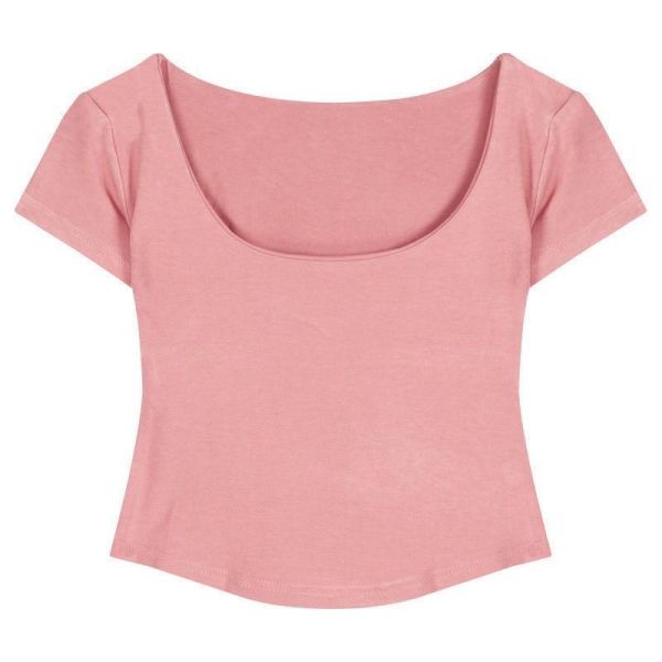 性感修身圓弧短版T(胸墊) 