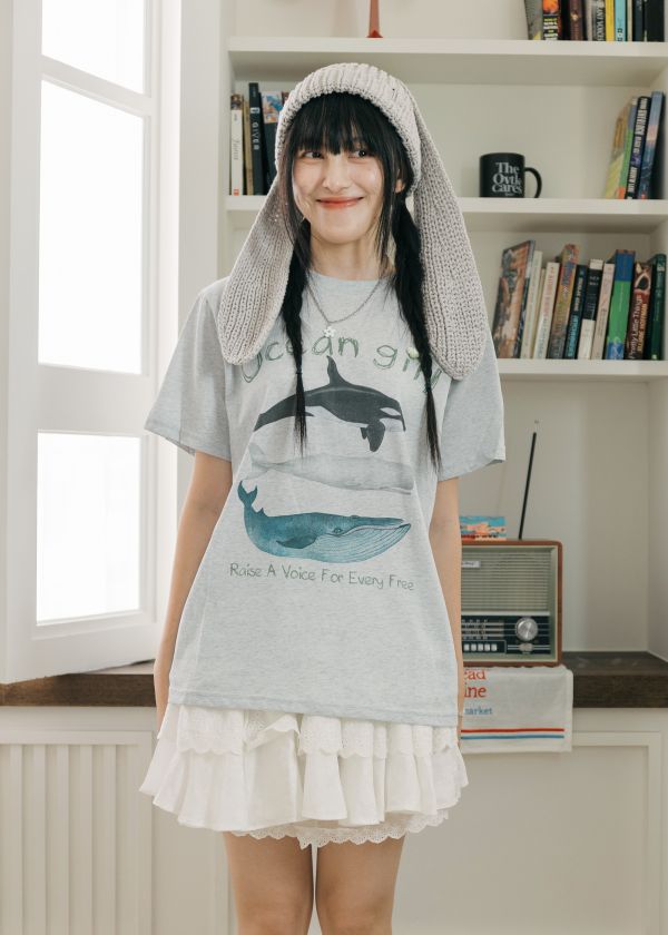 鯊魚全家福之超好穿T 韓系、韓版、T恤、tshirt、灰色、海洋風