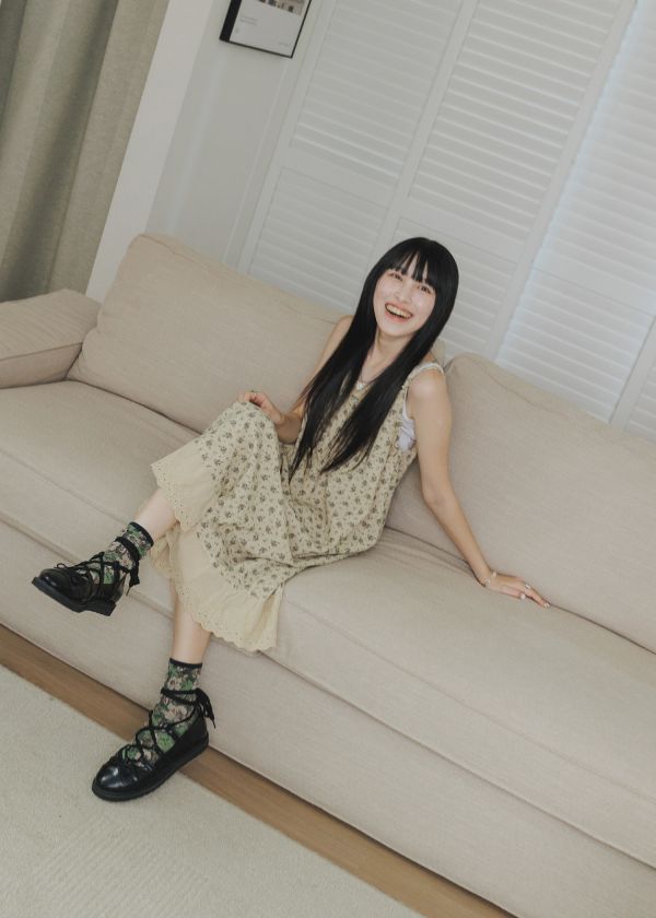 日系復古碎花吊帶長洋裝 