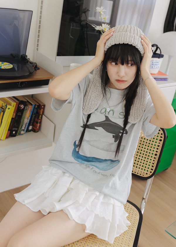鯊魚全家福之超好穿T 韓系、韓版、T恤、tshirt、灰色、海洋風