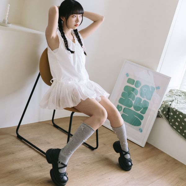 芭蕾風蝴蝶結小腿襪 