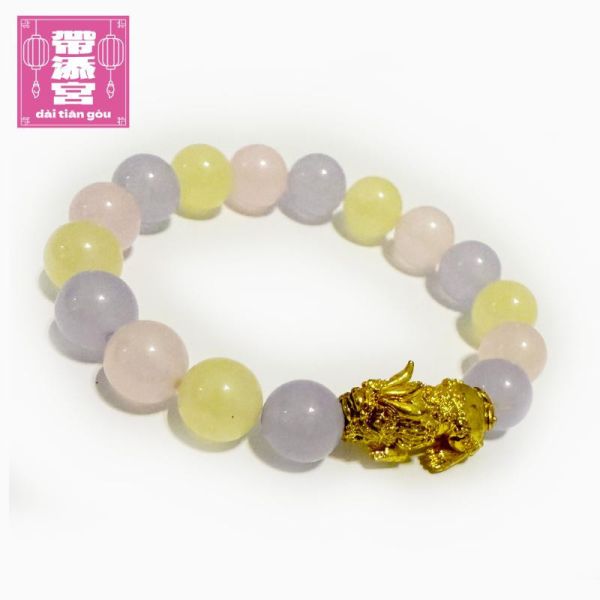貔貅招財粉彩靈石水晶手環 | 龍波本廟 