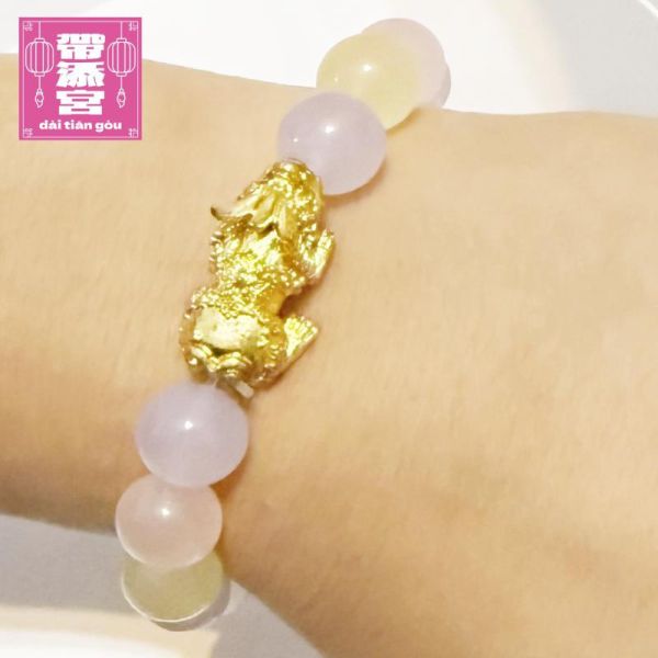 貔貅招財粉彩靈石水晶手環 | 龍波本廟 