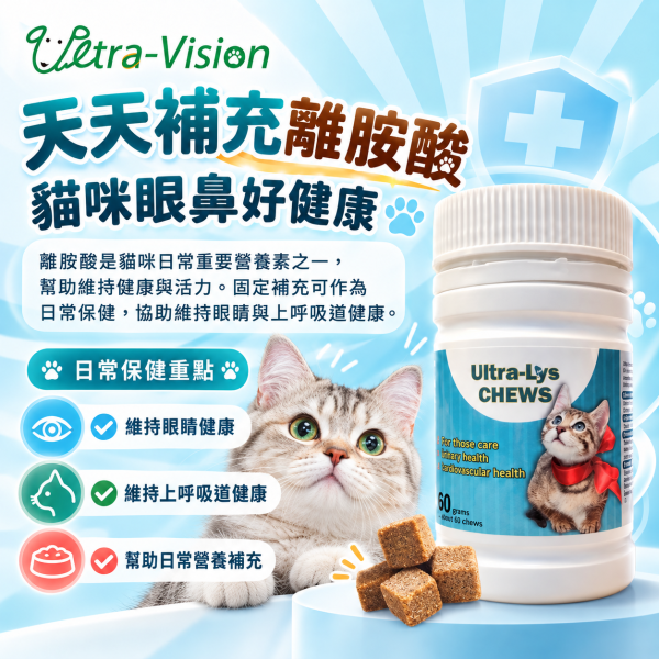 【優視】愛明亮 貓離胺酸 咀嚼塊 60g 雞肉口味 貓專用保健品 幼貓可吃 離胺酸 貓用 愛明亮,Ultra-Lys,優視,貓離胺酸,貓鼻支,免疫力保健,貓營養品,貓鼻炎,幼貓保健,寵物保健食品,離胺酸咀嚼錠,減少淚痕,鼻淚分泌,雞肉口味