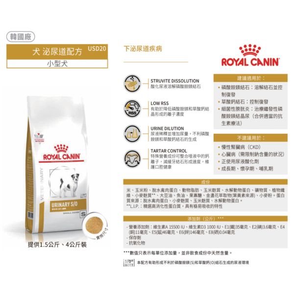 皇家【犬】泌尿道小型犬配方乾糧 USD20小型犬泌尿道配方 4kg /1.5kg 小型犬尿道結石飼料

狗狗泌尿道處方飼料

ROYAL CANIN 小型犬URINARY

皇家小型犬泌尿道配方

小型犬結石乾糧推薦

小型犬草酸鈣磷酸銨鎂結石

狗狗尿結晶怎麼辦

狗尿道結石吃什麼飼料

狗狗結石專用飼料推薦

小型犬泌尿道健康保健飼料

狗結石溶解配方

皇家狗飼料結石溶解