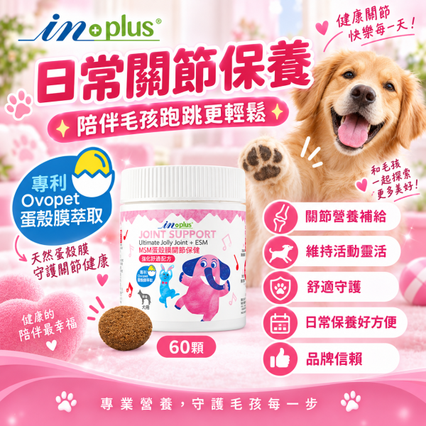 【IN-Plus】MSM蛋殼膜關節保健 狗關節保養 體力舒緩補充劑【30顆/60顆】IN PLUS 犬用營養品 狗狗關節保健, 狗關節舒緩, MSM蛋殼膜, 狗狗關節營養品, 狗狗走路僵硬, 狗狗保健食品, IN PLUS 狗保健, 狗狗骨骼保養, 狗狗關節軟骨保養, 狗狗活動力