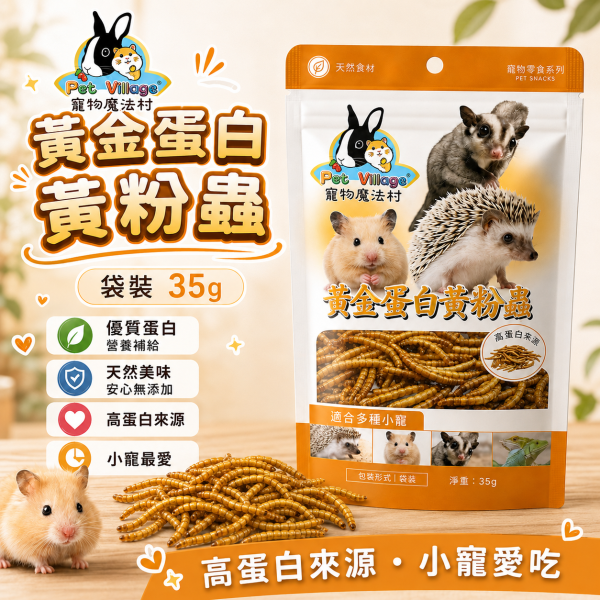 【Pet Village 寵物魔法村】黃金高鈣小動物零食｜黃粉蟲／丁香魚／雞肉片／磷蝦／桑蠶蛹｜倉鼠 蜜袋鼯 刺蝟 零食 Pet Village寵物魔法村黃金高鈣小動物零食,黃粉蟲、丁香魚、雞肉片、磷蝦、桑蠶蛹多款可選,適合倉鼠、蜜袋鼯、刺蝟等小型寵物。