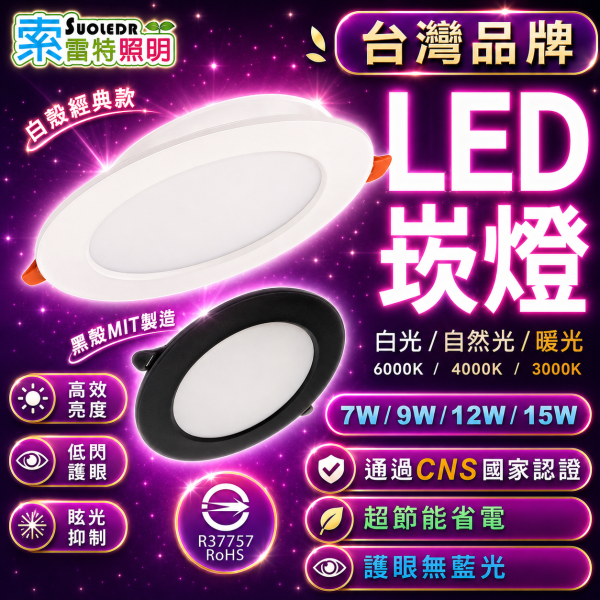 索雷特照明 LED崁燈 7.5cm 9cm 12cm 15cm 20cm 白光 自然光 暖光 節能護眼崁燈 索雷特崁燈,LED崁燈,LED嵌燈,嵌入式崁燈,崁燈推薦,7.5公分崁燈,9公分崁燈,12公分崁燈,15公分崁燈,20公分崁燈,5W崁燈,9W崁燈,12W崁燈,15W崁燈,33W崁燈,白光6000K,自然光4000K,暖光3000K,節能崁燈,護眼崁燈,房間崁燈,客廳崁燈,商用崁燈