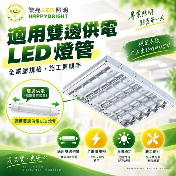 樂亮 LED T8 2尺4管輕鋼架燈｜格柵燈 T-BAR燈盤 600×600mm 樂亮輕鋼架燈,樂亮T8燈具,HappyBright T8,T8輕鋼架燈,2尺4管輕鋼架燈,2尺4管T8燈具,T-BAR燈具,T-BAR輕鋼架燈,LED輕鋼架燈,輕鋼架燈盤,2尺輕鋼架燈,600x600燈具,600x600輕鋼架燈,T8燈具,T8燈盤,辦公室燈具,辦公室LED燈,會議室燈具,教室燈具,商業照明,雙邊供電T8燈具,吸崁二用燈具,四管燈具,4管燈盤,輕鋼架天花板燈,T8 2尺燈具