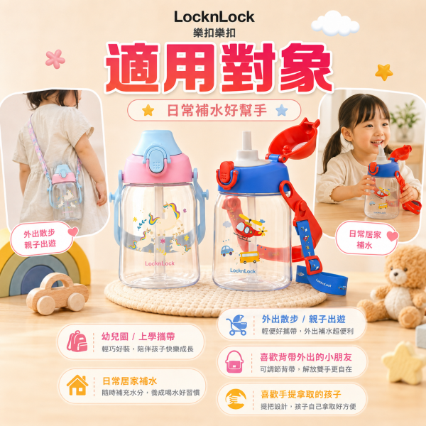 【LocknLock 樂扣樂扣】兒童Tritan背帶水壺 450ml｜吸管水壺 手提水壺｜直升機／獨角獸 樂扣樂扣兒童水壺450ml、LocknLock兒童背帶水壺450ml、兒童Tritan水壺推薦、幼兒園背帶水壺推薦、兒童吸管水壺推薦、450ml兒童水壺推薦