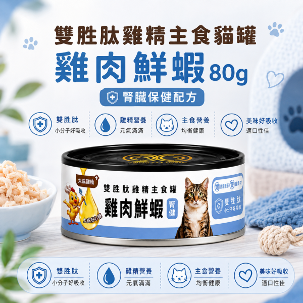 【GOMO】雙胜肽雞精主食貓罐80g｜雞肉鮮蝦・鱈魚鮮蝦・鮪魚鮮蝦・吻仔干貝｜貓主食罐 GOMO雙胜肽雞精主食貓罐80g、GOMO貓主食罐推薦、80g主食貓罐推薦、挑嘴貓主食罐、高適口性貓主食罐、雞精貓主食罐