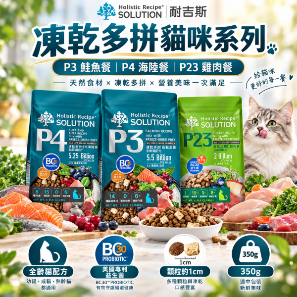 【耐吉斯】P系列無穀凍乾貓糧350g｜P3鮭魚/P4海陸/P23雞肉 全齡貓 輕量包 耐吉斯,耐吉斯貓飼料,SOLUTION耐吉斯,耐吉斯貓糧,耐吉斯P系列,凍乾貓飼料,凍乾貓糧,無穀貓飼料,無穀貓糧,全齡貓飼料,全齡貓糧,貓飼料350g,貓糧350g,耐吉斯350g,P3鮭魚餐,P4海陸餐,P23雞肉餐,鮭魚貓飼料,海陸貓飼料,雞肉貓飼料,凍乾多拼貓糧,凍乾填心貓糧,主食凍乾貓飼料,BC30益生菌,益生菌貓飼料,貓咪凍乾,小包裝貓飼料,試吃包貓糧