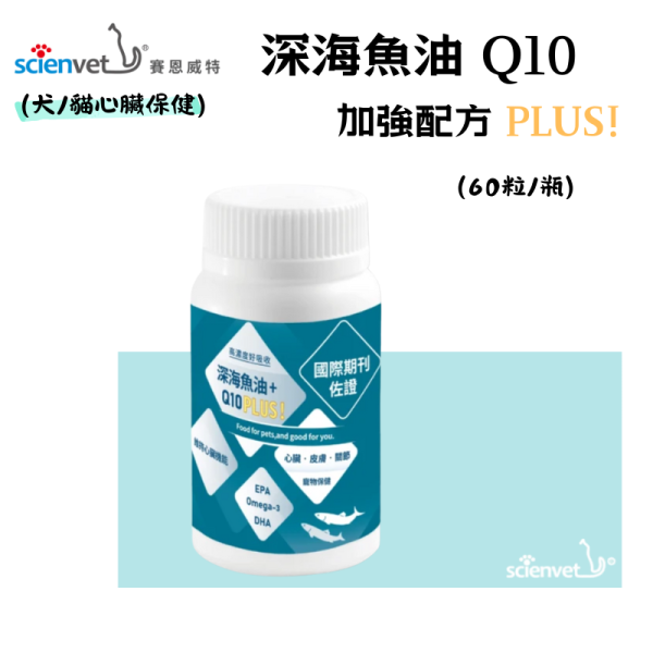 【賽恩威特】 深海魚油Q10｜犬貓魚油保健 高濃度EPA+DHA+Q10 心臟健康 皮膚亮毛 關節靈活 維持免疫力 60粒/瓶 賽恩威特,深海魚油Q10,犬貓魚油,魚油保健,狗魚油,貓魚油,EPA,DHA,Q10,心臟保健,皮膚亮毛,關節保健,免疫力提升,寵物營養品