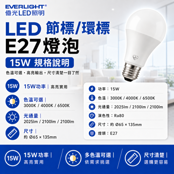 億光LED節標+環標燈泡   15W 白光6500K  12W 白光6500K  9W 白光6500K LED燈泡, 億光燈泡, 節能燈泡, 環保燈泡, 雙標燈泡, E27 LED燈, 白光燈泡, 護眼燈泡, BSMI燈泡, 9W燈泡, 12W燈泡, 15W燈泡, 台灣認證燈泡, 居家照明燈, 高亮LED燈, 節能環保燈, 長壽命燈泡, E27規格燈泡, 台灣製燈泡, 高CP值燈泡