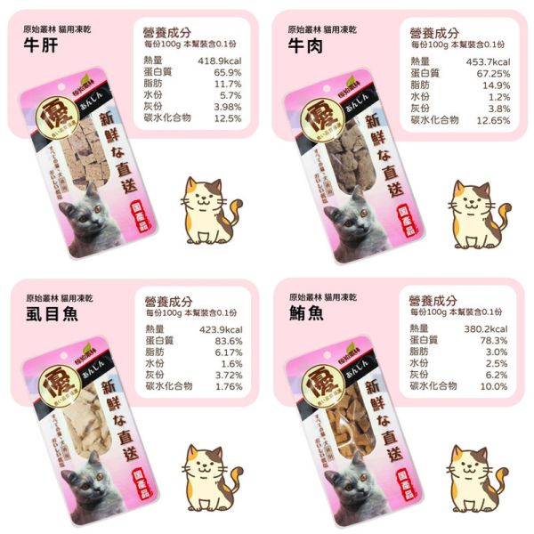 【原始叢林 WILD JUNGLE】貓凍乾 10g/70g/80g | 雞肉+貓草 牛肝 鮪魚 雞胸肉 虱目魚 多口味【袋裝/罐裝】健康零食 貓凍乾、原始叢林貓凍乾、貓咪零食推薦、貓咪凍乾零食、天然貓零食、貓咪高蛋白零食、貓咪雞肉凍乾、鮪魚凍乾、牛肝凍乾、貓咪袋裝零食、貓咪罐裝零食、貓咪訓練零食