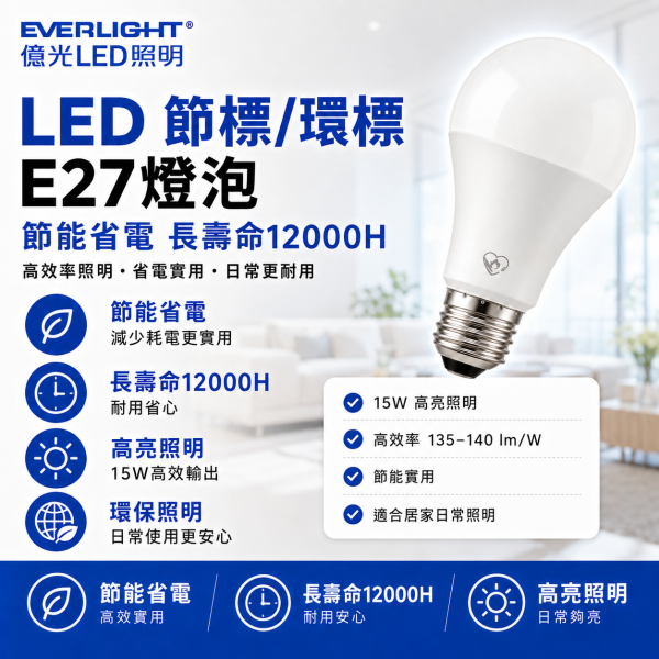 億光LED節標+環標燈泡   15W 白光6500K  12W 白光6500K  9W 白光6500K LED燈泡, 億光燈泡, 節能燈泡, 環保燈泡, 雙標燈泡, E27 LED燈, 白光燈泡, 護眼燈泡, BSMI燈泡, 9W燈泡, 12W燈泡, 15W燈泡, 台灣認證燈泡, 居家照明燈, 高亮LED燈, 節能環保燈, 長壽命燈泡, E27規格燈泡, 台灣製燈泡, 高CP值燈泡
