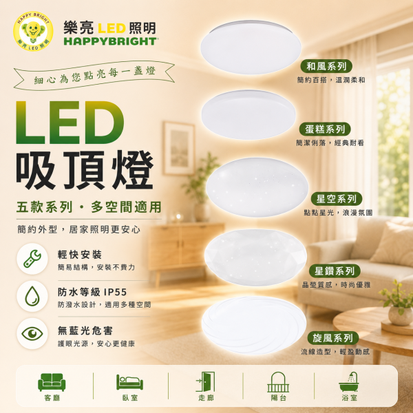 樂亮LED 輕快裝LED吸頂燈 蛋糕型吸頂燈 16W 30W 防水防塵 星空 星鑽 和風 旋風系列 LED吸頂燈, 樂亮吸頂燈, 防水吸頂燈, 防塵吸頂燈, 和風吸頂燈, 星空吸頂燈, 蛋糕造型燈, CNS認證燈具, 臥室吸頂燈, 客廳吸頂燈, 書房燈具, 陽台燈具, 16W吸頂燈, 30W吸頂燈, 造型吸頂燈, 旋風吸頂燈, LED天花燈, 台灣製LED燈, 居家照明燈具, 節能燈推薦