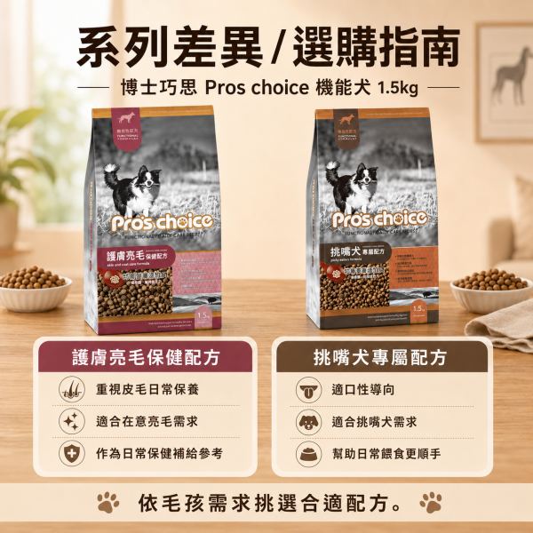 博士巧思 Pro’s Choice 機能犬飼料 1.5KG 挑嘴犬專屬/護膚亮毛配方 高機能犬糧推薦 博士巧思 機能犬, 博士巧思 狗飼料, 挑嘴犬飼料, 護膚亮毛狗飼料, 高機能犬糧, 小型犬飼料推薦, 狗狗亮毛配方, 挑食狗狗飼料, 博士巧思 1.5kg