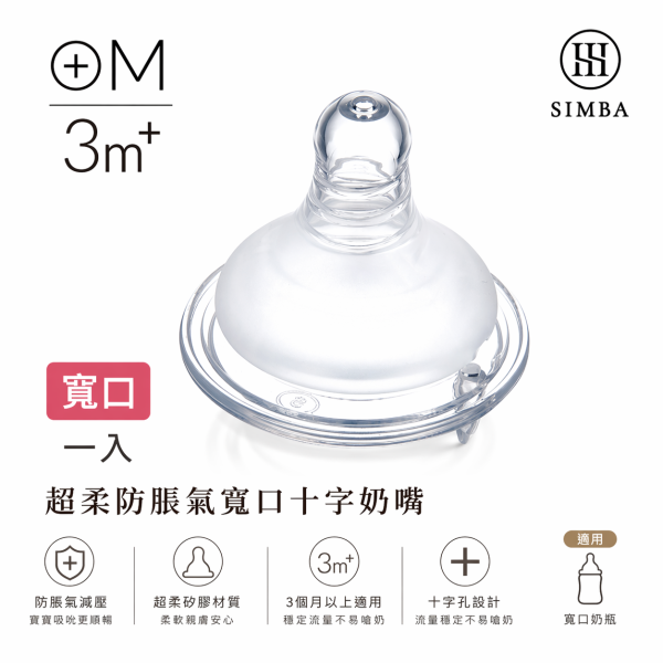 小獅王辛巴 Simba 母乳記憶超柔防脹寬口奶嘴 十字 圓孔 四入組 一入組 