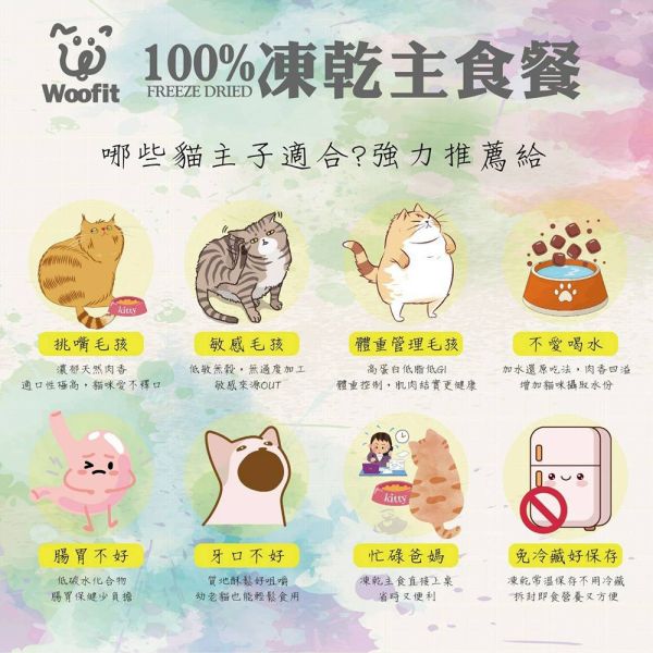 Woofit 渥夫特 貓主食 50G  200G 純肉凍乾貓主食餐 100%凍乾主食餐 Woofit凍乾主食餐 純肉凍乾主食 凍乾糧 貓凍乾 Woofit 凍乾, Woofit 凍乾糧, Woofit 貓糧, Woofit 狗糧, 凍乾貓糧, 凍乾狗糧, 無穀凍乾糧, 海鮮凍乾貓糧, 海鮮凍乾狗糧, 雞鮭凍乾糧, 貓咪零食, 狗狗零食, 高蛋白貓糧, 低敏狗糧, 凍乾主食