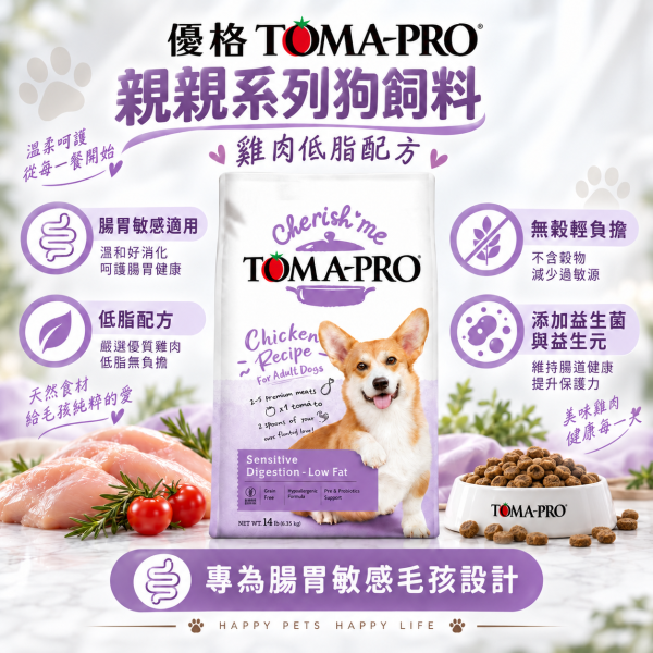 【TOMA-PRO 優格】親親系列犬糧14lb｜野牛護膚美毛／雞肉敏感腸胃低脂｜成犬狗飼料 TOMA-PRO, 優格, Cherish Me, 親親系列, 狗飼料, 犬糧, 成犬飼料, 14lb狗飼料, 敏感腸胃狗飼料, 低脂狗飼料, 零穀犬糧, 野牛狗飼料, 雞肉狗飼料, 護膚美毛犬糧, 益生菌狗飼料