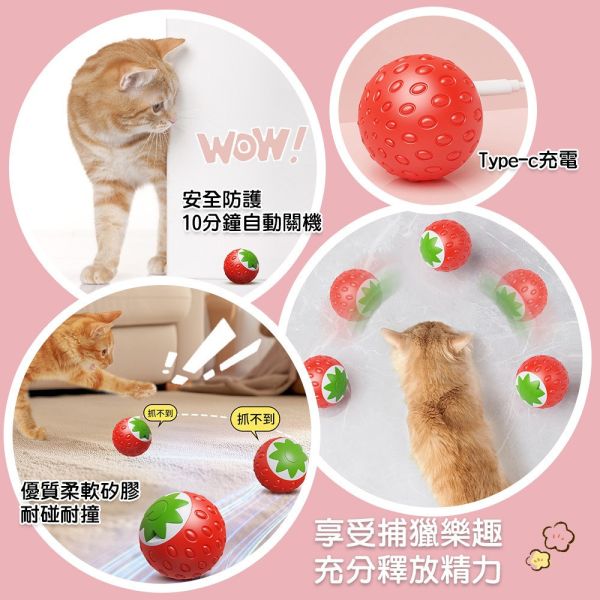 智能逗貓球 自動滾動貓玩具｜星星草莓款 可充電互動滾球 貓草誘引球 電動逗貓滾球 智能感應滾動球 逗貓球,智能逗貓球,自動滾動貓玩具,會滾動的逗貓球,滾動貓球,自動貓玩具,電動貓玩具,智能貓玩具,貓咪玩具,貓草球,貓互動玩具,貓滾球玩具,USB充電逗貓球,貓咪放電玩具,寵物互動球,防撞逗貓球