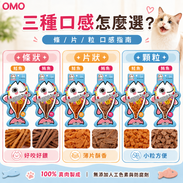 【歐姆貓 OMO】胖胖魚貓零食25g｜鮭魚・鮪魚 粒／片／條｜高蛋白低脂貓咪魚肉零食 歐姆貓, OMO, OMO胖胖魚, 歐姆貓胖胖魚, 貓零食, 貓咪零食, 貓零食推薦, 魚肉貓零食, 鮭魚貓零食, 鮪魚貓零食, 魚肉條, 魚肉片, 魚肉粒, 高蛋白貓零食, 低脂貓零食, 挑嘴貓零食, 貓咪點心, 貓咪獎勵零食, 25g貓零食
