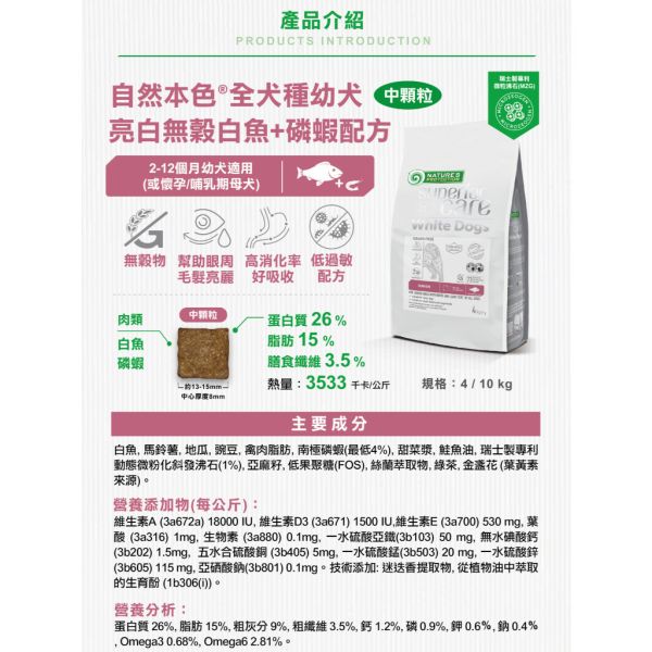 自然本色 犬飼料 4KG / 10KG 無穀白魚 亮白昆蟲 紅毛雞肉 無穀鮭魚 羊肉 【 原顆粒 中顆粒 迷你顆粒 】 自然本色狗飼料、自然本色成犬、自然本色幼犬、無穀狗飼料推薦、小型犬飼料、亮白毛髮狗飼料、低敏狗飼料、天然狗飼料、犬用磷蝦配方、犬用白魚配方、犬用羊肉配方、犬用昆蟲蛋白、Omega毛髮保健狗飼料