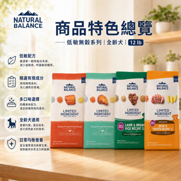【自然平衡 Natural Balance】小顆粒 成犬狗飼料 12磅｜羊肉糙米/馬鈴薯鴨肉/地瓜鮭魚/地瓜雞肉｜低敏無穀配方 Natural Balance NB 狗飼料

NB 小顆粒 12磅

NB 低敏無穀 犬糧

成犬小顆粒飼料

羊肉糙米 狗飼料

馬鈴薯鴨肉 犬糧

地瓜鮭魚 成犬飼料

地瓜雞肉 狗飼料

無穀低敏 狗糧推薦

Natural Balance 成犬飼料