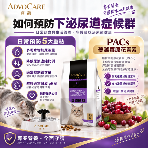 【首護 ADVOCARE】AU貓用磷酸銨鎂結石照護6KG｜貓泌尿道處方飼料｜Struvite尿結石配方 首護, ADVOCARE, AU, 首護AU, 貓泌尿道處方飼料, 貓處方飼料, 貓結石飼料, 貓尿結石, 磷酸銨鎂結石, 磷酸銨鎂結晶, Struvite, 貓泌尿道飼料, 低鎂貓飼料, 尿液pH, 泌尿道處方貓糧, 6KG貓飼料