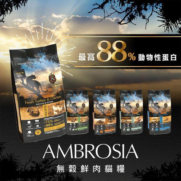 【安柏希雅 Ambrosia】無穀貓糧 100g｜成幼貓適用｜火雞肉雞肉／鮭魚雞肉／火雞鯡魚／鴨肉火雞／鱒魚兔肉 天然無穀鮮肉貓飼料 安柏希雅 貓糧
Ambrosia 貓飼料
無穀貓糧
無穀貓飼料
天然貓飼料
高蛋白貓糧
低敏貓糧
成貓貓糧
幼貓貓糧
貓咪主食飼料
火雞肉貓糧
鮭魚貓糧
鱒魚貓糧
鴨肉貓糧
兔肉貓糧
100g 貓飼料
