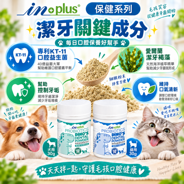 【IN-Plus】好好益菌潔牙拌拌30g｜犬貓口腔保健 潔牙粉 IN PLUS 潔牙拌拌

狗狗潔牙粉

貓咪潔牙粉

狗狗口臭改善

貓咪口腔保健

犬貓潔牙推薦

狗狗牙齦護理

貓咪牙齒清潔

犬貓口氣清新

寵物口腔保健食品
