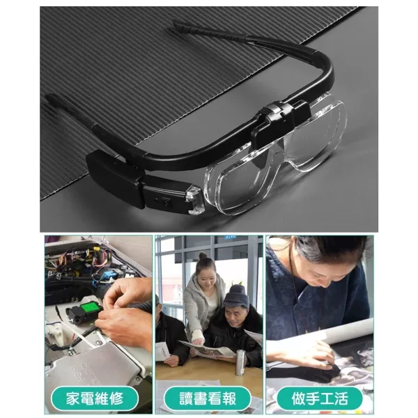 眼鏡式放大鏡眼鏡 眼鏡式放大鏡 LED放大鏡 老人眼鏡 放大鏡眼鏡 頭戴放大鏡 充電式放大鏡