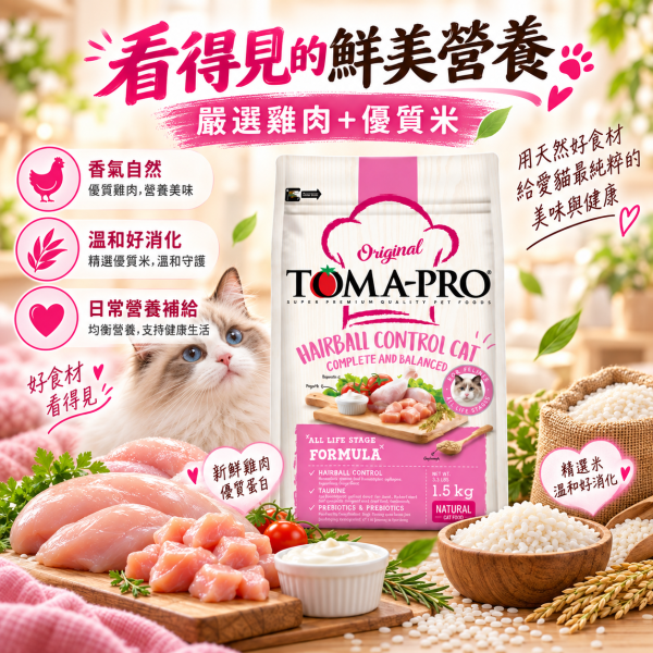 【TOMA-PRO優格】經典系列 1.5公斤-成幼貓雞肉+米(化毛高纖配方) 優格貓飼料, 優格雞肉米貓糧, 化毛貓飼料, 高纖貓飼料, 成幼貓乾糧, 除毛球貓糧, 室內貓飼料, 長毛貓飼料, 全齡貓天然糧, 低敏貓飼料, 高纖維貓糧推薦, 貓咪消化保健飼料