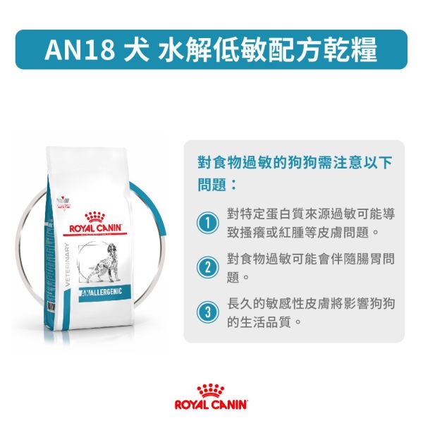 皇家【犬】水解低敏處方乾糧  AN18犬水解低敏處方3kg / 1.5kg 狗狗水解蛋白飼料推薦

狗狗皮膚過敏飼料

狗狗IBD腸炎飼料

狗狗腸胃敏感吃什麼

皇家犬用過敏處方飼料

羽毛蛋白處方飼料

狗狗食物排除試驗飼料

狗狗異位性皮膚炎飼料推薦

狗狗長期低敏飼料

Royal Canin AN18