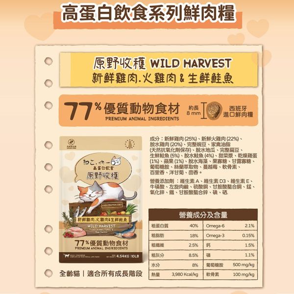 【吶一口 Neko 】 貓糧 4.54 kg｜無穀鮮肉配方｜豐收漁獲＆原野收穫｜全齡貓主食飼料推薦 吶一口貓糧、吶一口鮮肉糧、無穀貓糧推薦、大包裝貓飼料、凍乾貓糧、吶一口原野收穫、吶一口豐收漁獲、4.54kg貓糧、大容量貓糧、高蛋白貓糧、全齡貓主食