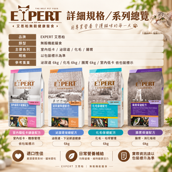 艾思柏 EXPERT 貓飼料 6KG 艾思柏 貓無穀飼料 化毛 腸胃 熟齡貓 泌尿 紅藜寵食 幼母貓鮭魚 成貓鮪魚 艾思柏貓飼料、艾思柏無穀飼料、貓低卡飼料、熟齡貓飼料、泌尿保健貓飼料、腸胃保健貓飼料、化毛貓飼料、無穀低敏貓糧、6kg貓飼料、大包裝貓飼料