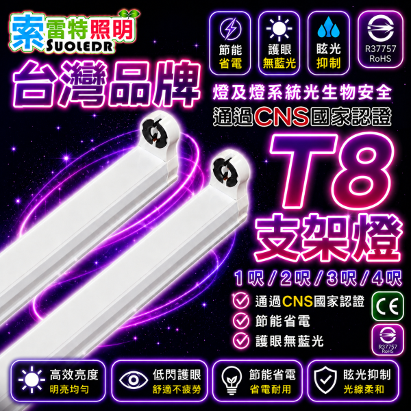 索雷特 T8支架燈｜1尺2尺3尺4尺 LED支架燈具｜節能護眼 索雷特T8支架燈,索雷特LED支架燈,T8支架燈,LED支架燈,T8燈座,1尺支架燈,2尺支架燈,3尺支架燈,4尺支架燈,T8燈管燈具,層板燈,辦公室照明,倉庫照明,車庫照明,節能燈具